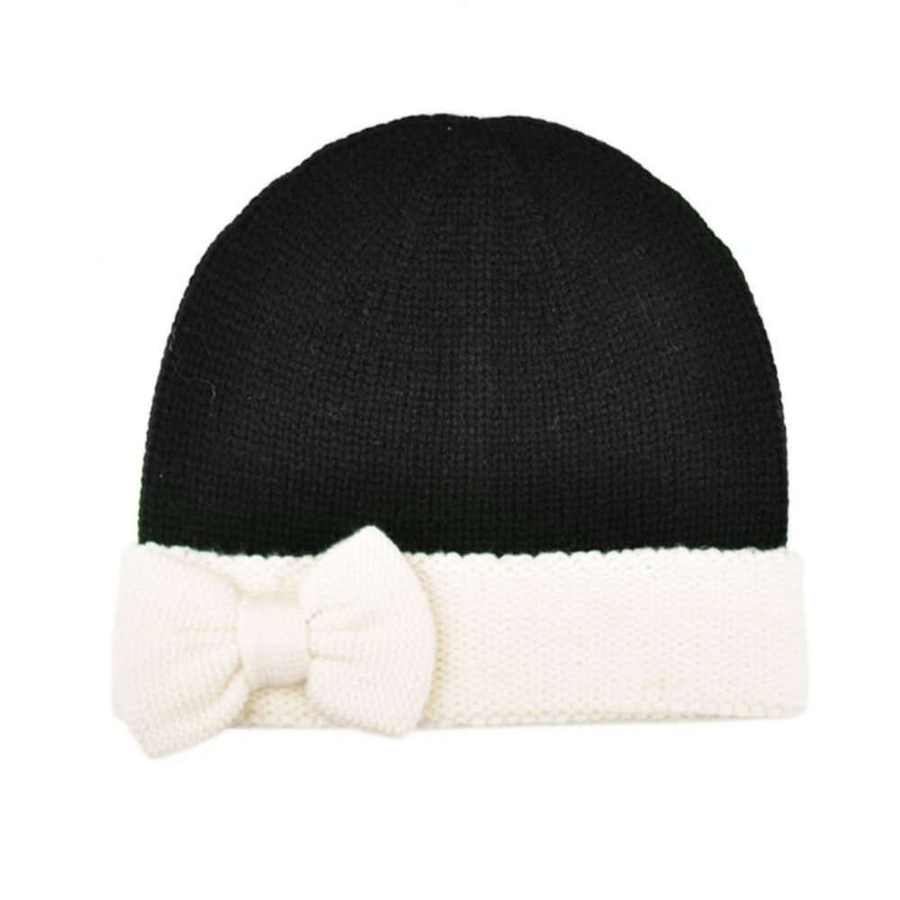 Kate Spade Bow Beanie Hat Black & White